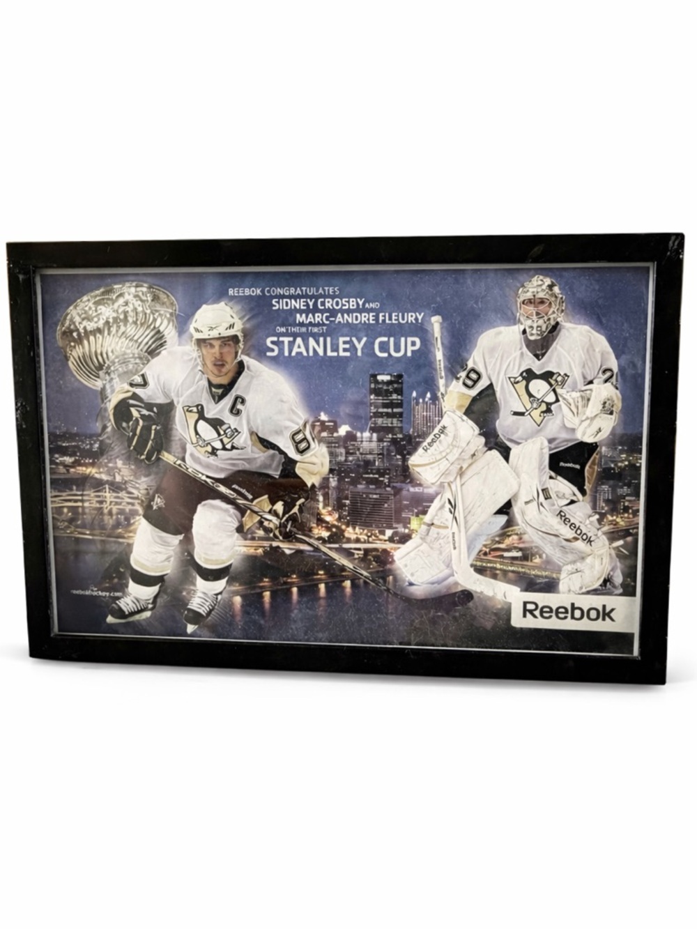 Pittsburgh Penguins 2009 Stanley Cup Framed Crosby Fleury Reebok 12x18 Rare